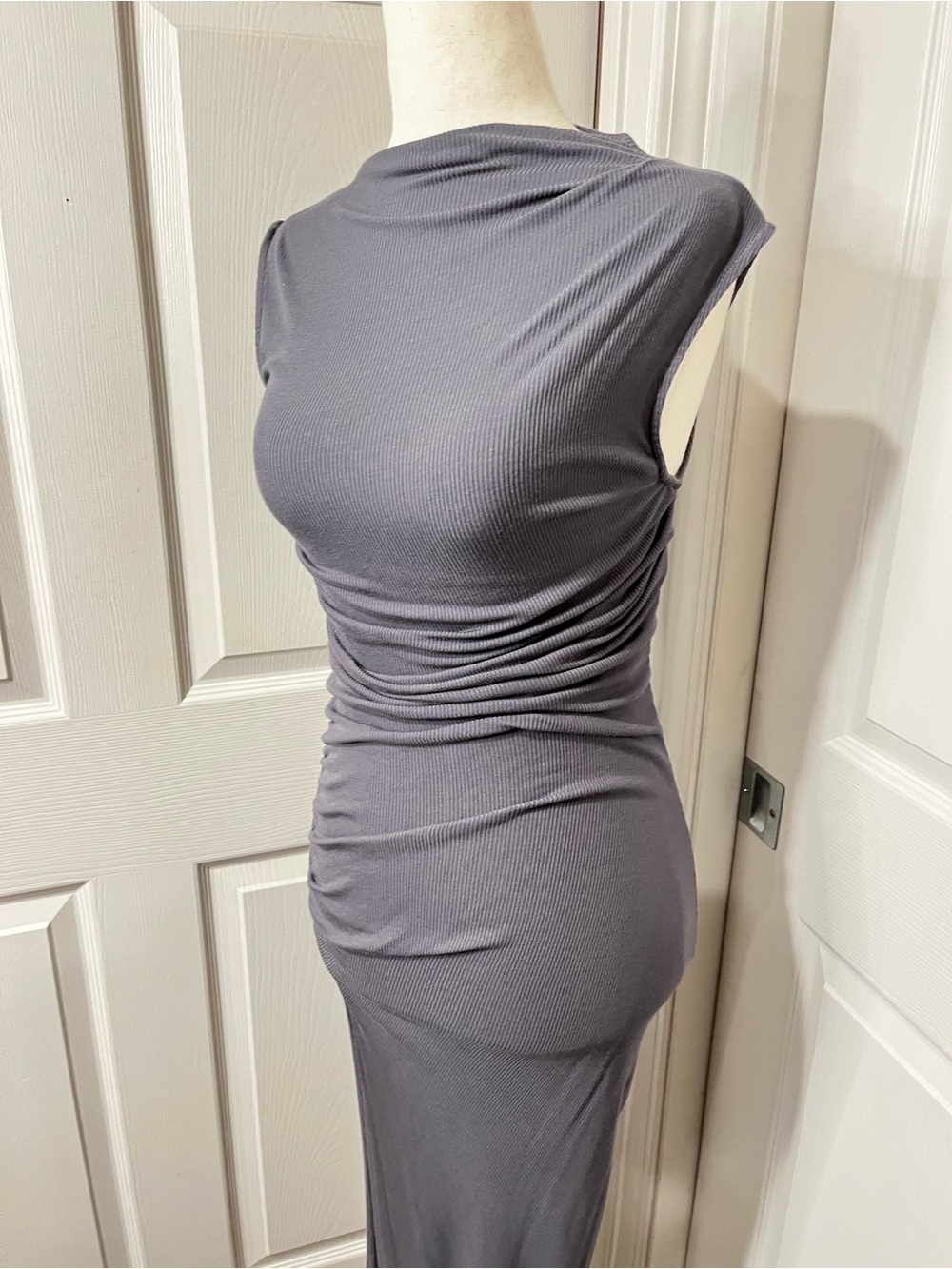 Enza Costa Silk Knit Sleeveless Twist Midi Dress in Slate Gray Size S - Picture 5 of 8
